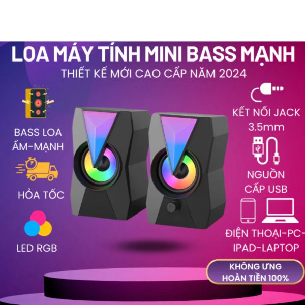 Loa máy tính để bàn bass mạnh, loa vi tính mini LED RGB laptop giá rẻ FTK10 - Hình ảnh 3