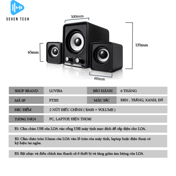 Loa máy tính để bàn mini bass mạnh loa vi tính cây giá rẻ FT202 - Hình ảnh 7